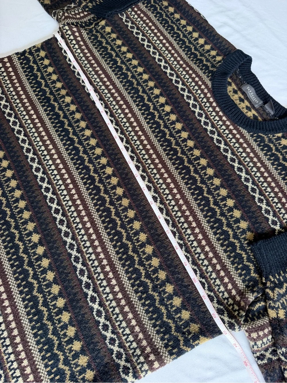 VTG Van Heusen Neutral Fair Isle Western Knit Crew Neck Grandpa Sweater